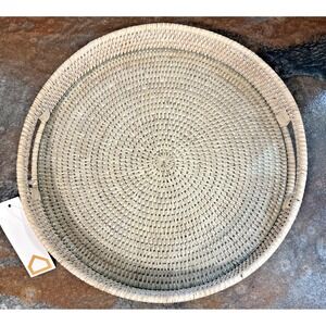 NWT Burma Rattan Serving Tray 13" w/Glass Insert – Handwoven Natural Wicker Tray